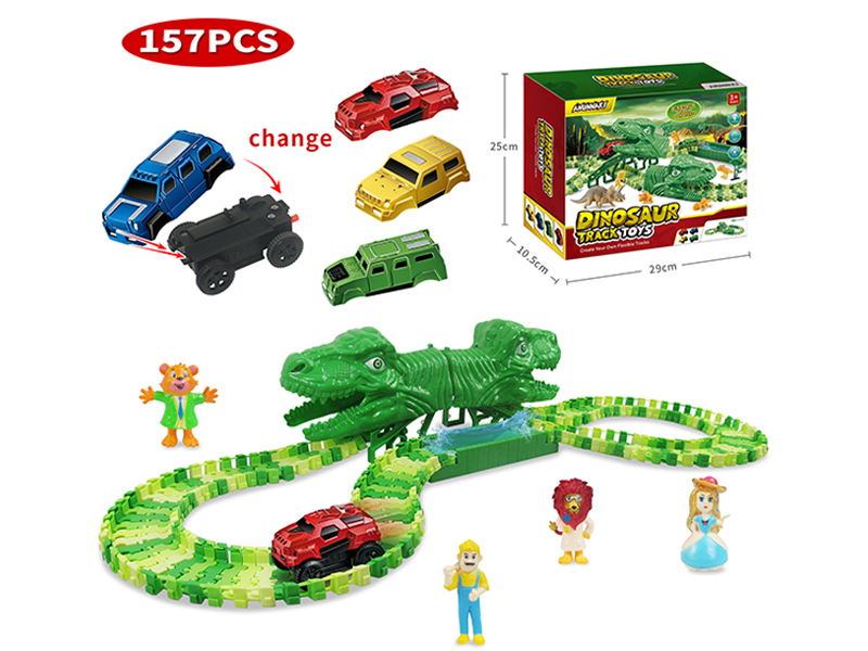 157PCS Cross Country Color Dinosaur Assembly Track B/O Car
