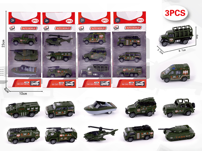 1:64 3Pcs Pull Back Alloy Car