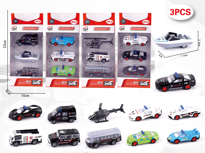 1:64 3Pcs Pull Back Alloy Car