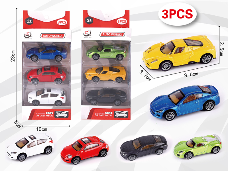 1:55 3Pcs Pull Back Alloy Car