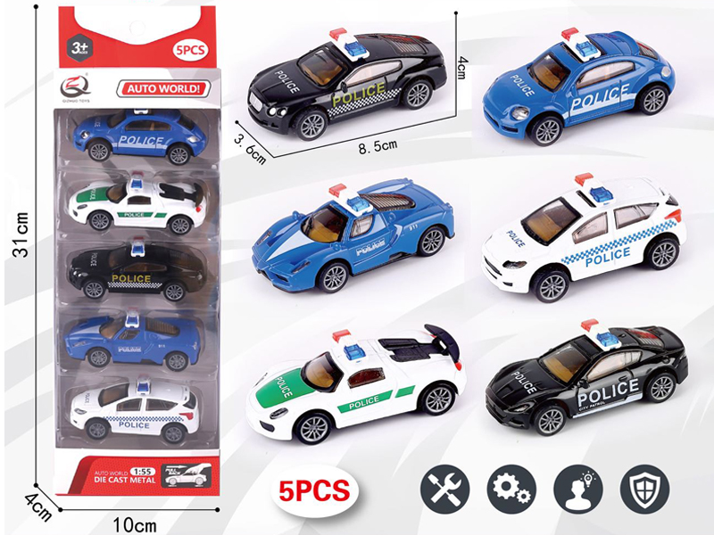 1:55 5Pcs Pull Back Alloy Car
