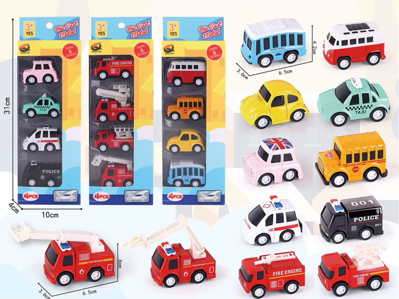 1:55 4Pcs Pull Back Alloy Car