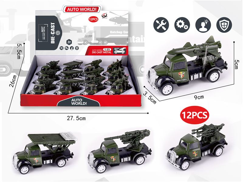 1:55 12Pcs Pull Back Alloy Car