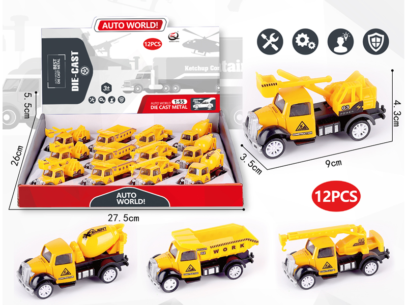 1:55 12Pcs Pull Back Alloy Car