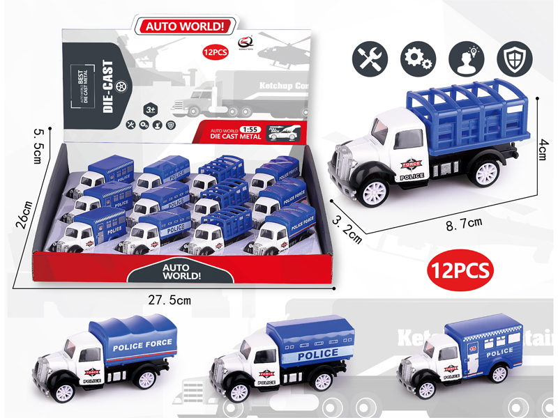 1:55 12Pcs Pull Back Alloy Car