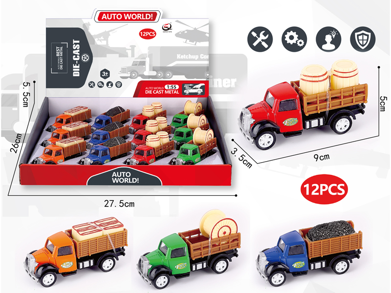 1:55 12Pcs Pull Back Alloy Car