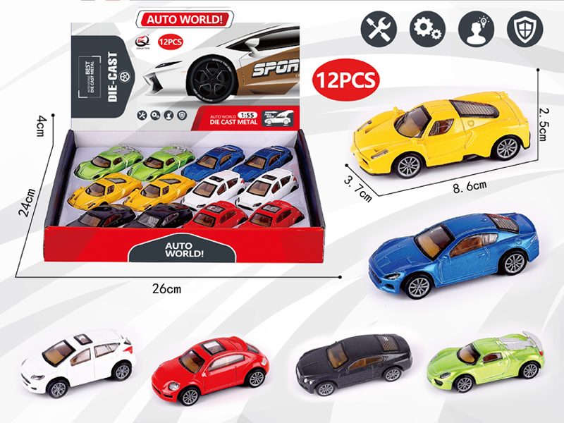 1:55 12Pcs Pull Back Alloy Car