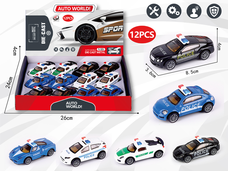 1:55 12Pcs Pull Back Alloy Car