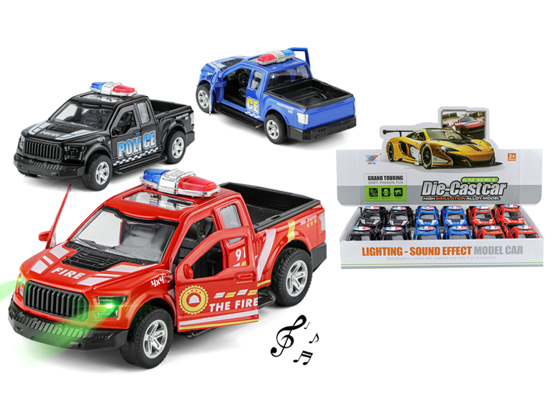 12Pcs 1:32 Pull Back Alloy Car Ford Pickup Police Car With Light And Music