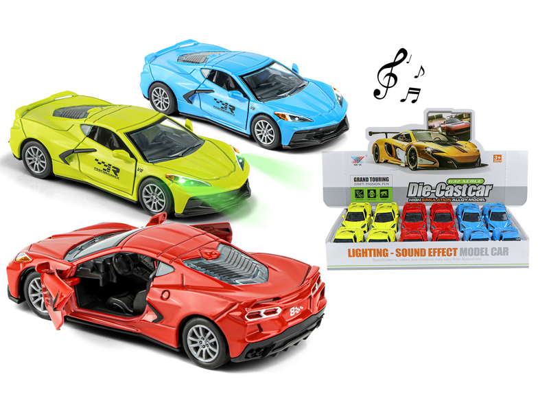 12Pcs 1:32 Pull Back Alloy Car Corvette C8 With Light And Music