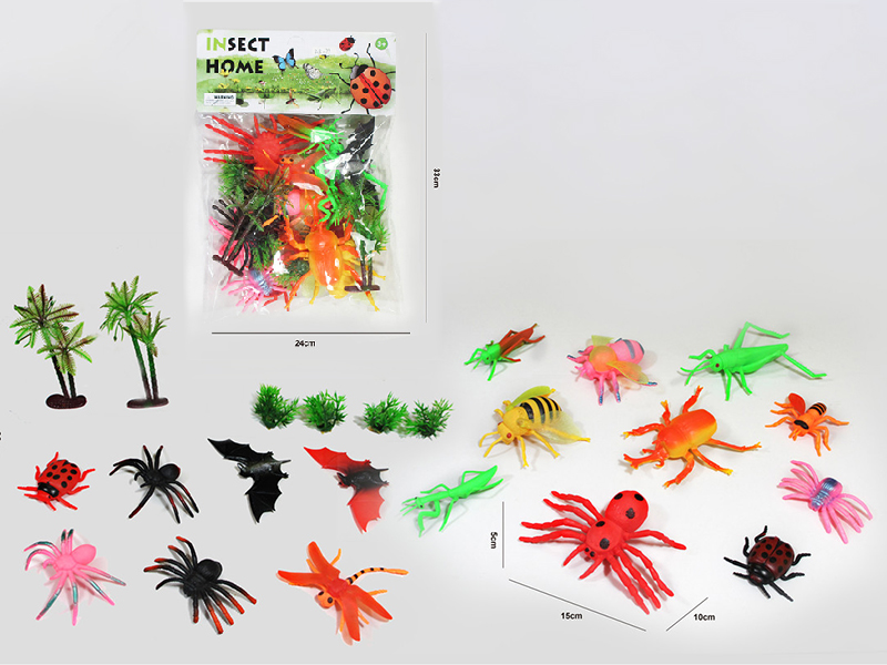 17pcs Insects With 2 Trees,4 Grasses