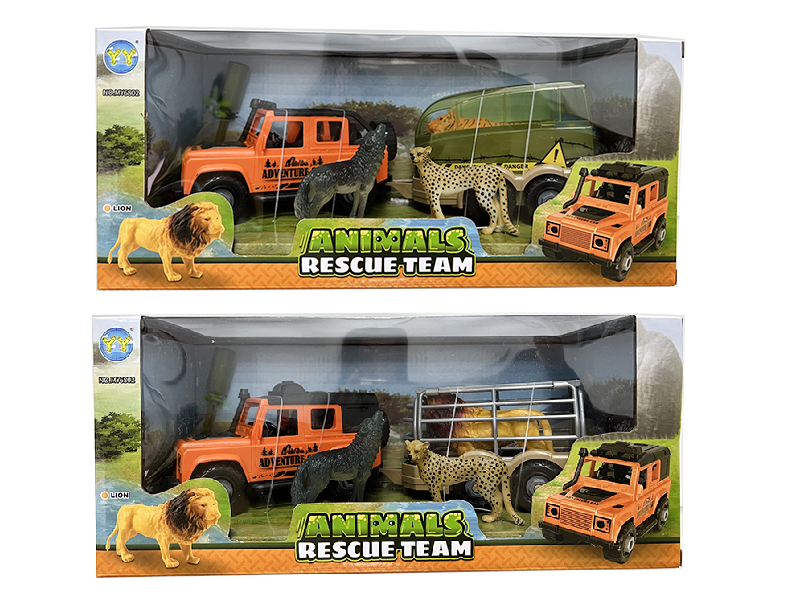 DIY Assembly Slide Cross Country Car  + Cage/Carriage + 3 Simulated Animals