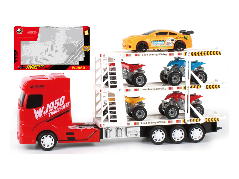 Friction Tractor With 4 Beach Motorcycles+1 Racing Car