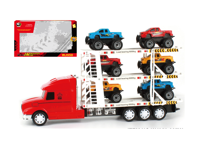 Friction Tractor With 6 Pickup Trucks