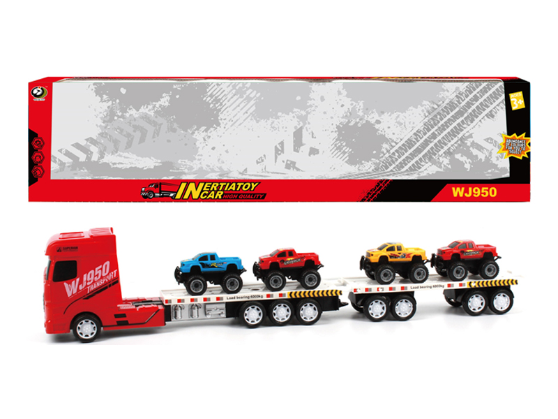 Friction Car With 4 Pickup Trucks