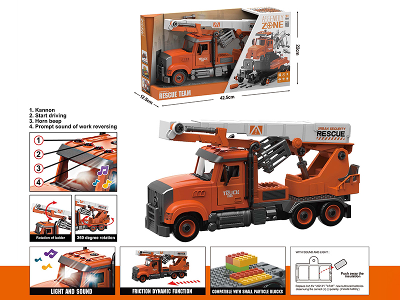 DIY Disassembly And Assembly Acousto-Optical Friction Model Car American Style High-Altitude Rescue Vehicle Compatible With Small Particle Blocks