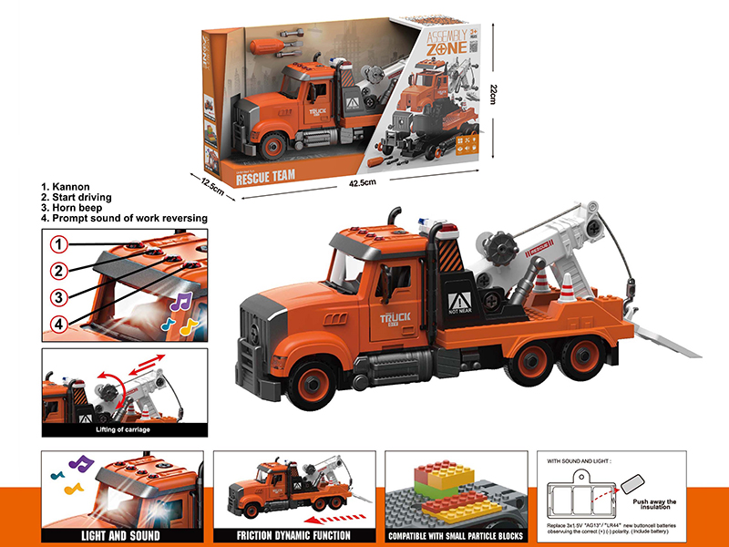 DIY Disassembly And Assembly Acousto-Optical Friction Model Car American Style Traffic Rescue Vehicle Compatible With Small Particle Blocks