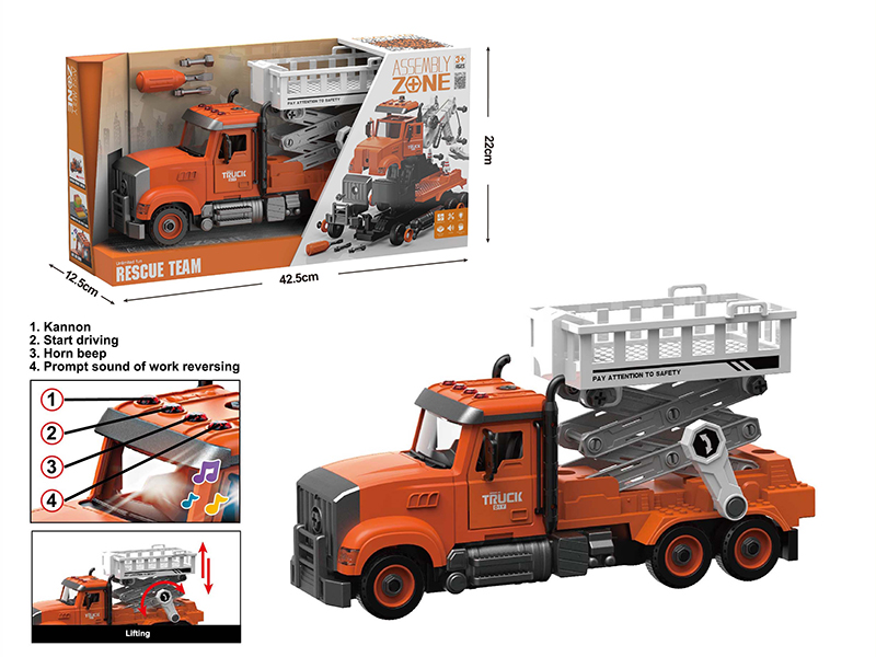 DIY Disassembly And Assembly Acousto-Optical Friction Model Car American Style Electric Emergency Repair Car Compatible With Small Particle Blocks