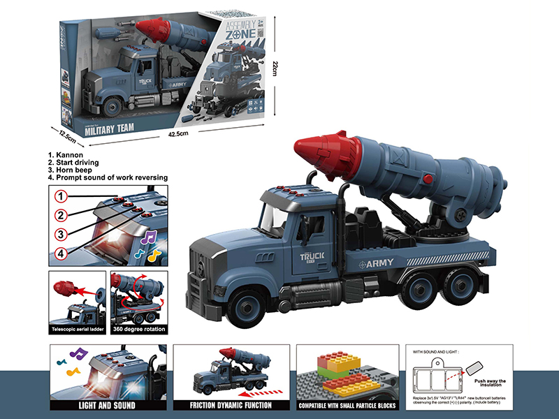 DIY Disassembly And Assembly Acousto-Optical Friction Model Car American Style Missile Truck Compatible With Small Particle Blocks