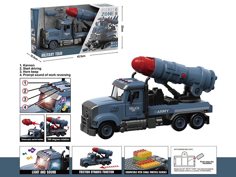 DIY Disassembly And Assembly Acousto-Optical Friction Model Car American Style Missile Truck Compatible With Small Particle Blocks