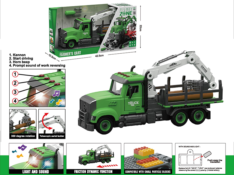 DIY Disassembly And Assembly Acousto-Optical Friction Model Car American Style Farm Truck Compatible With Small Particle Blocks