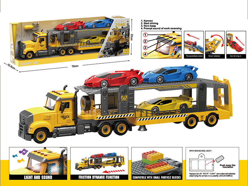 DIY Disassembly And Assembly Acousto-Optical Friction Model Car Double-Decker Transport Car Compatible With Small Particle Blocks