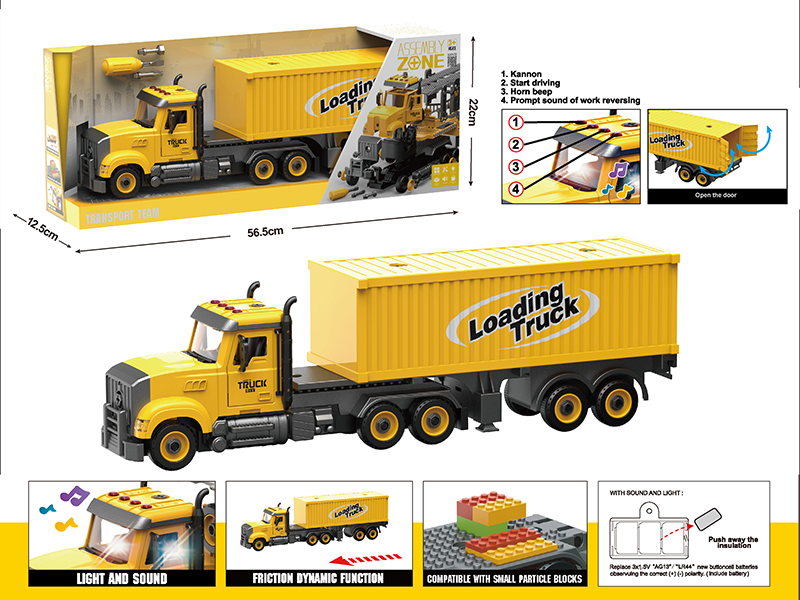 DIY Disassembly And Assembly Acousto-Optical Friction Model Car Container Car Compatible With Small Particle Blocks