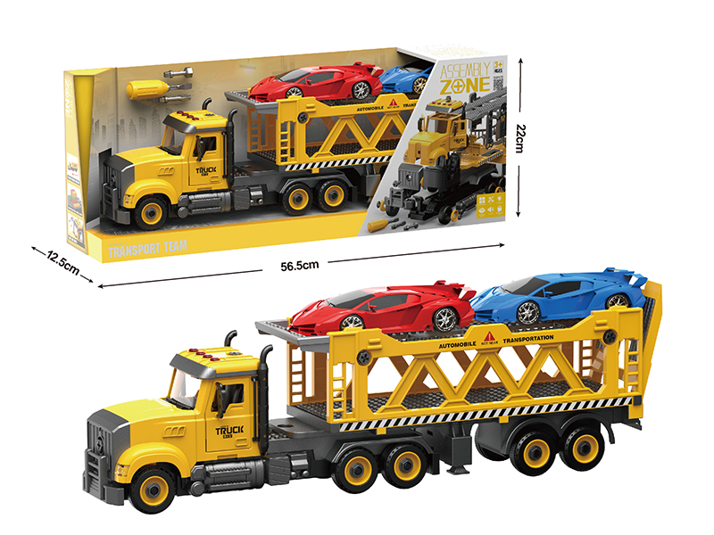 DIY Disassembly And Assembly Acousto-Optical Friction Model Car Double-Decker Transport Car Compatible With Small Particle Blocks(With 2 Small Cars)