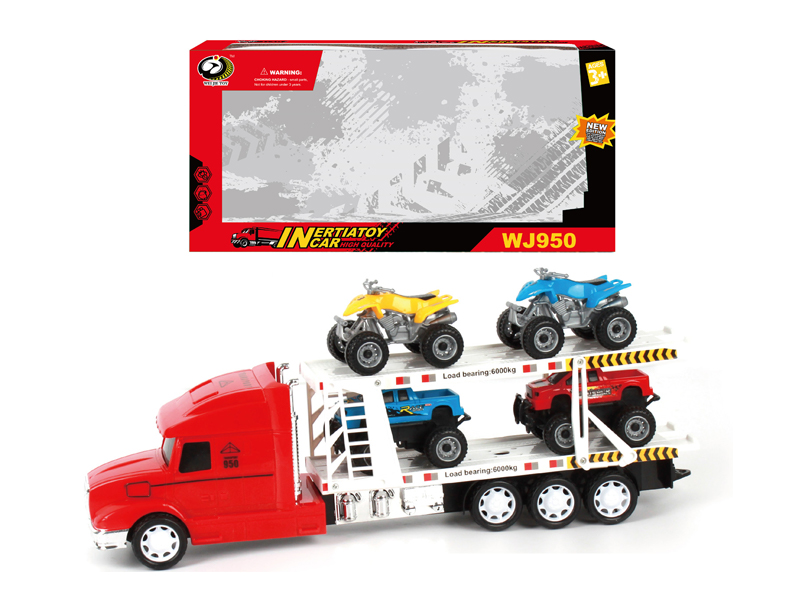 Friction Tractor With 2 Pickup Trucks+2 Beach Motorcycles