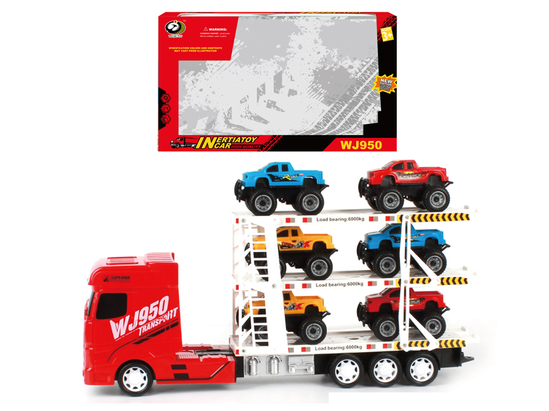 Friction Car With 6 Pickup Trucks