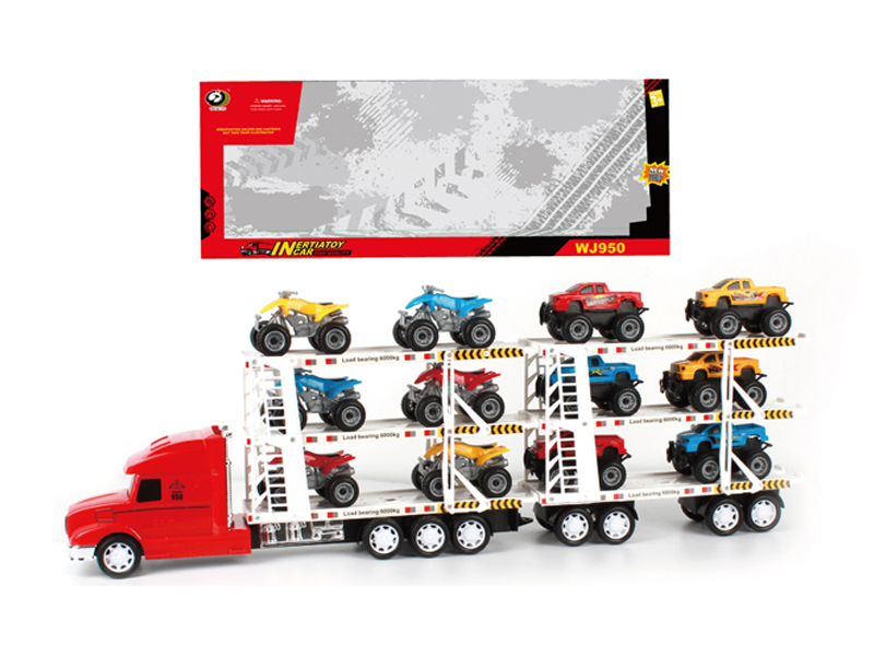 Friction Tractor With 6 Pickup Trucks+6 Beach Motorcycles