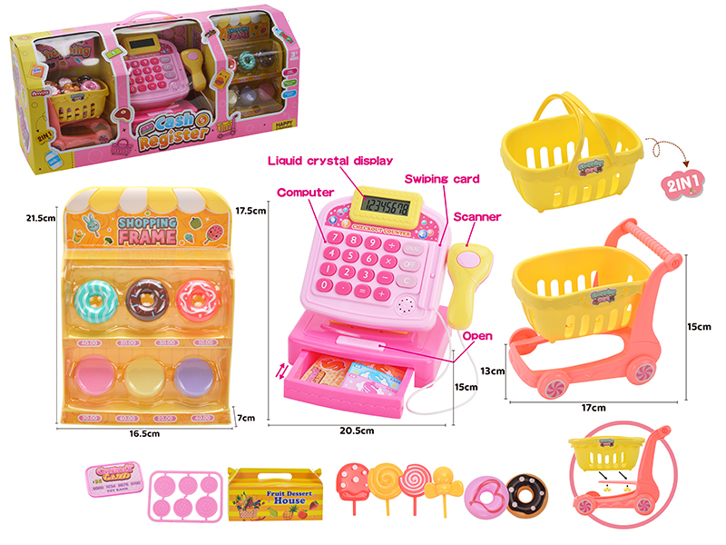 Cash Register With Doughnut,Shopping Cart,Shopping Rack