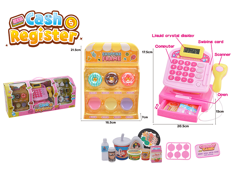 Cash Register With  Doughnut Foods Shopping Rack