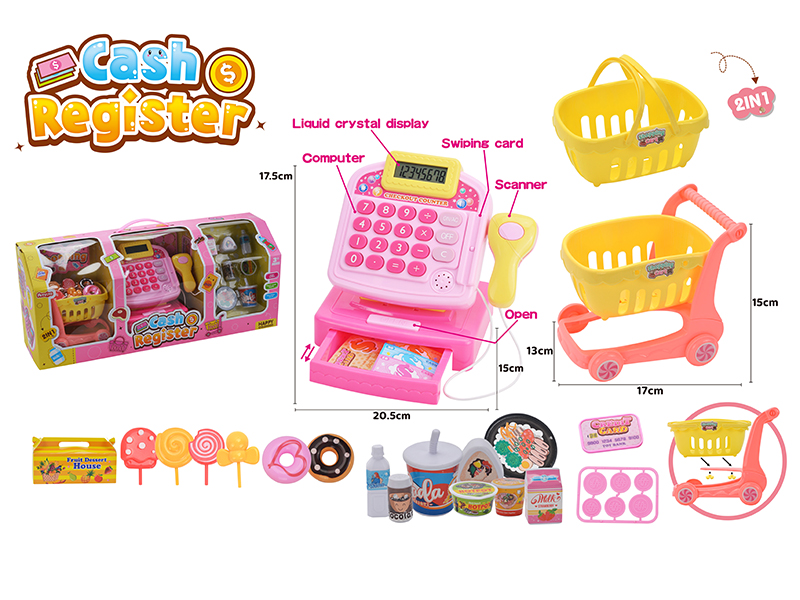Cash Register With Foods,Shopping Cart