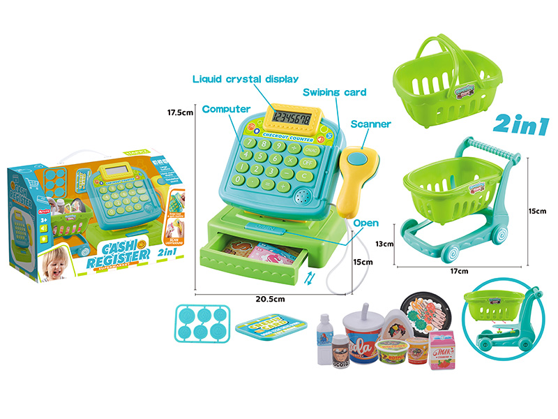 Cash Register With Foods,Shopping Cart
