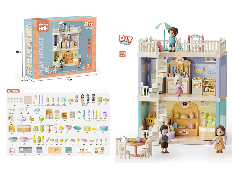 DIY Assembly Double Layer Kitchen Dessert Shop Set 141pcs