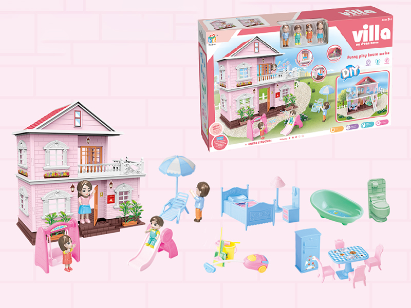 DIY Villa With Colorful Lights, Doll,Furniture