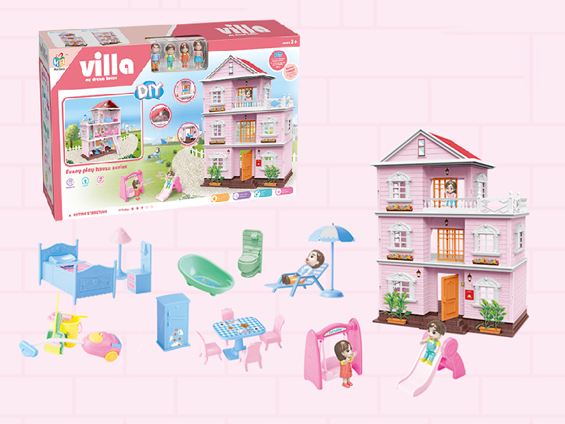 DIY Villa With Colorful Lights, Doll,Furniture