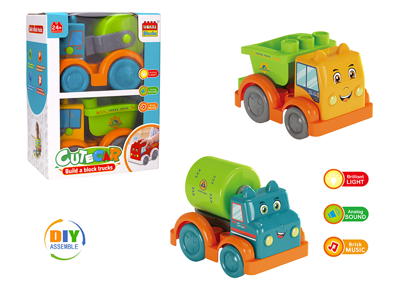 Building Blocks Engineering Truck(Concrete Mixer + Dumper)With Light And Music