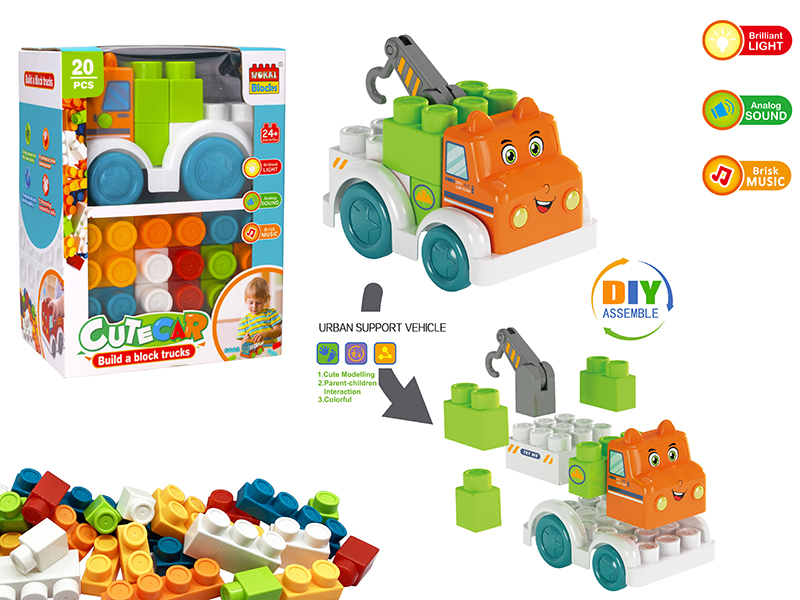 Building Blocks Engineering Truck(Crane)With Light And Music + 20pcs Building Blocks