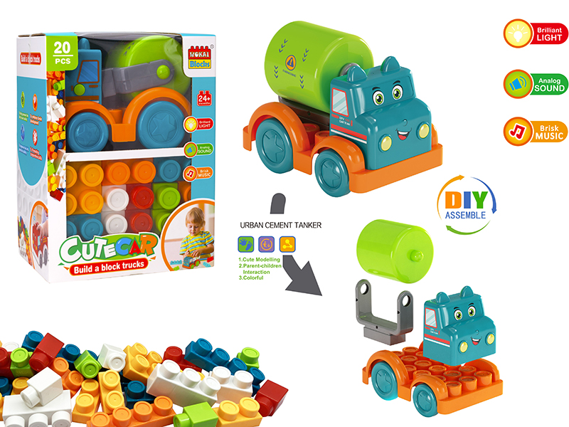 Building Blocks Engineering Truck(Concrete Mixer)With Light And Music + 20pcs Building Blocks