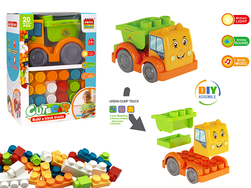 Building Blocks Engineering Truck(Dumper)With Light And Music + 20pcs Building Blocks