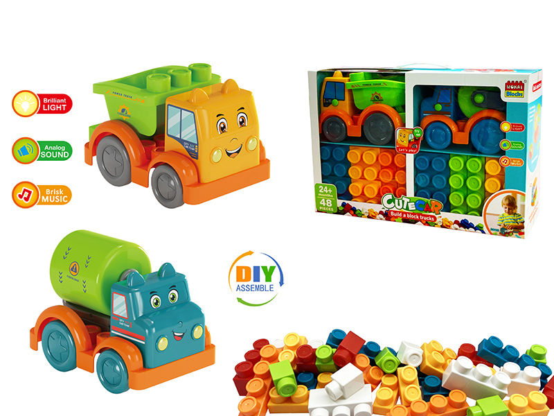 Building Blocks Engineering Truck(Concrete Mixer + Dumper)With Light And Music