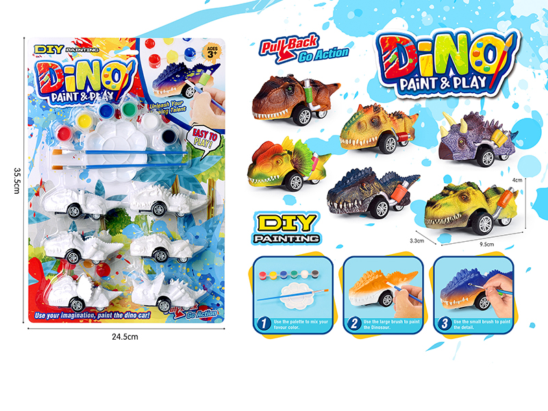 DIY Coloured Drawing Dinosaur Pull Back Cars