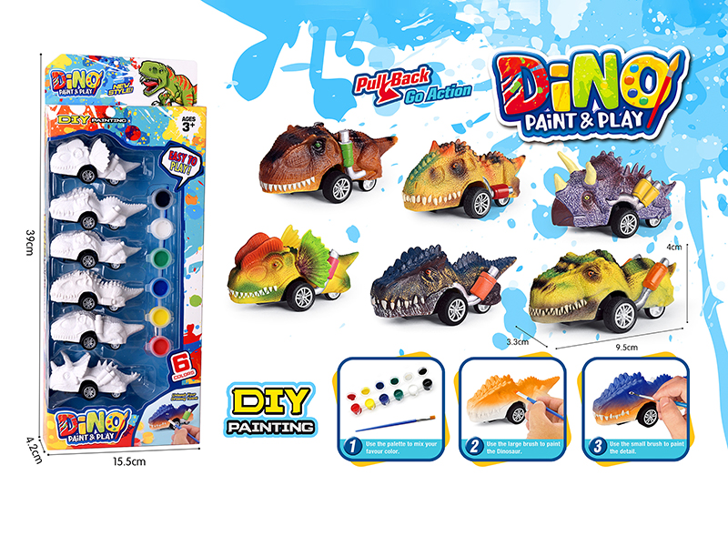 DIY Coloured Drawing Dinosaur Pull Back Cars