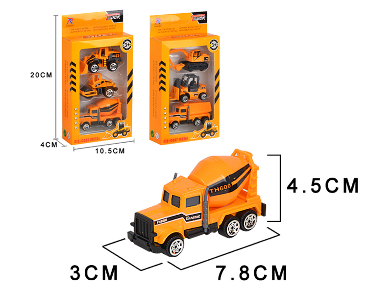 3Pcs Mini Simulation Slide Engineering Alloy Car