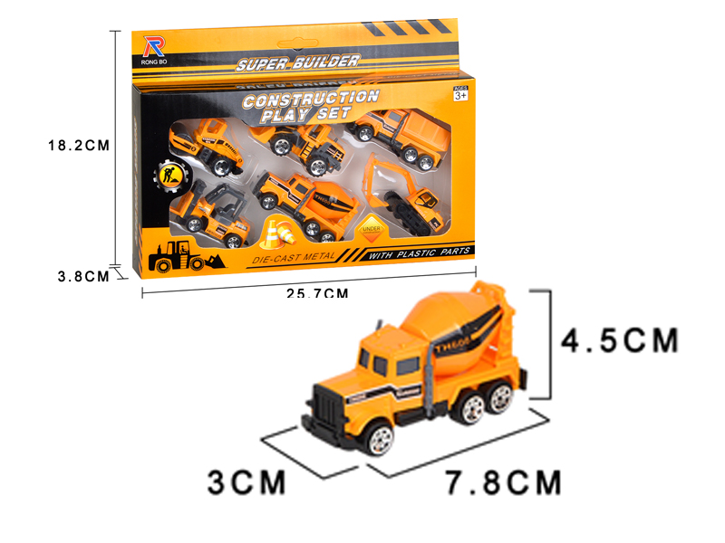 6Pcs Mini Simulated Slide Engineering Alloy Car