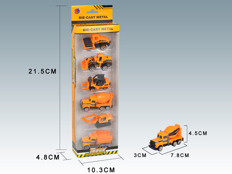 6PCS Simulated Slide Alloy Engineering Vehicle