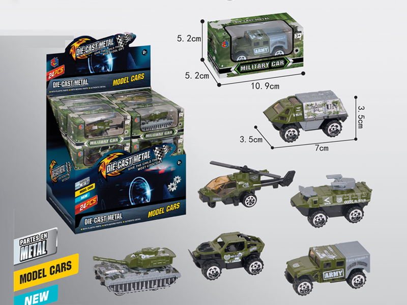 24Pcs 1:55 Mini Military Slide Alloy Car