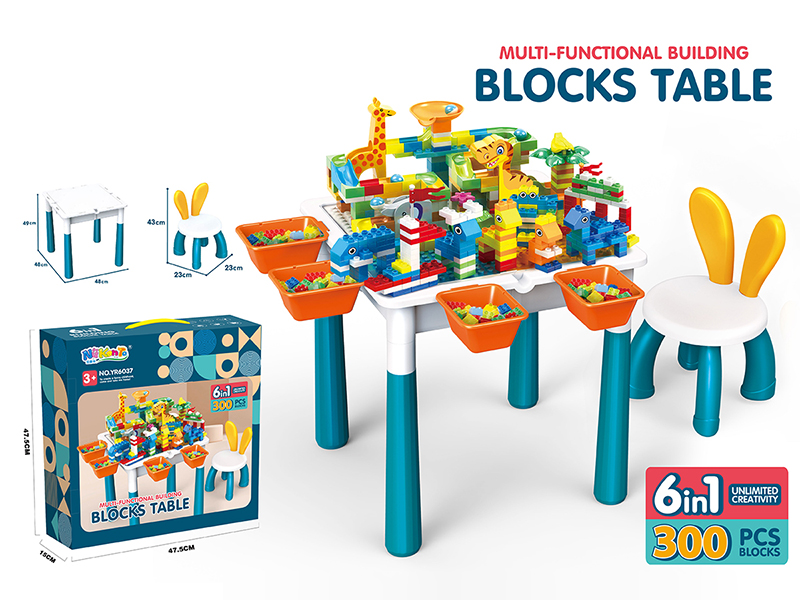 Building Blocks Table + 300pcs Dinosaur Slide Building Blocks + 1 Chair(Including Storage Box)